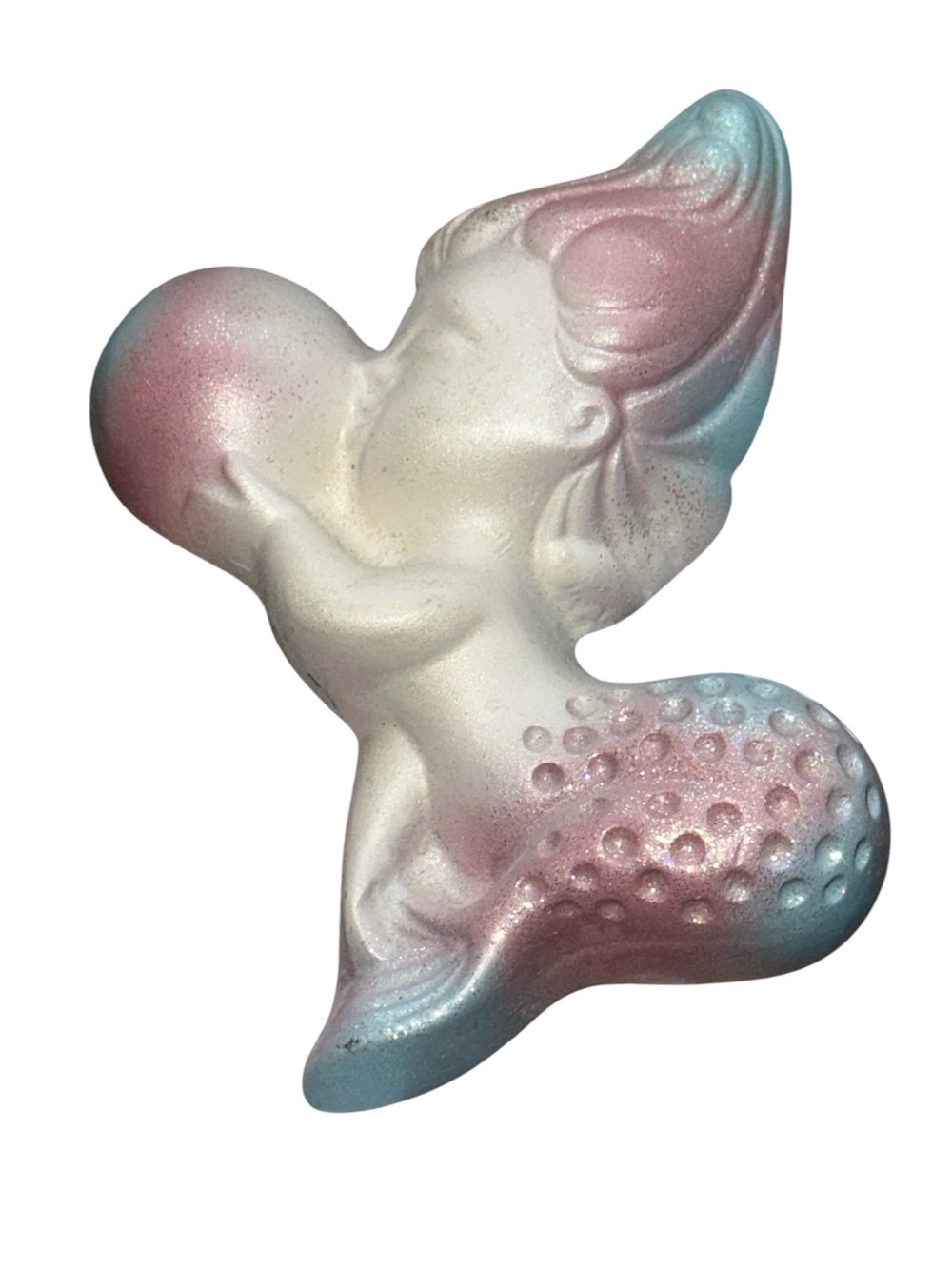 Mid Century Style Mermaid Wall Decor Ceramic Blue Pink Pearl Finish 4.5" READ